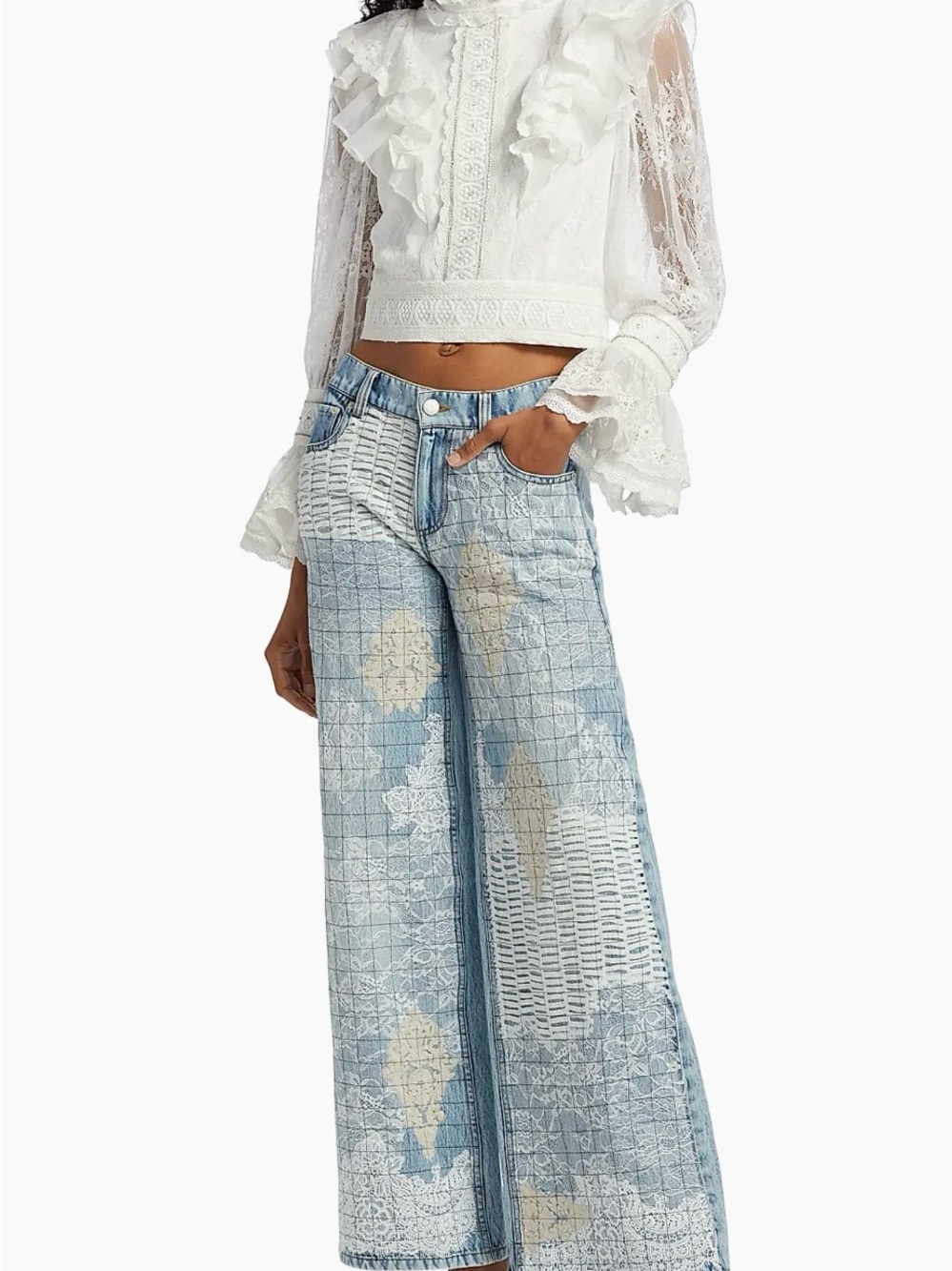 Alice and Olivia Trish Lace Patchwork Wide-Leg Women’s Jeans